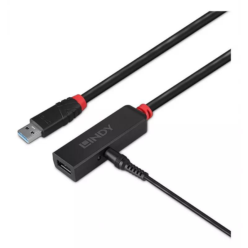 Lindy 10m USB 3.0 aktyvus ilginimo laidas, plonas, USB 3.2 Gen 1 (3.1 Gen 1) Type-C, juodas, ABS