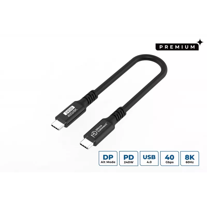 MicroConnect USB4CC015-240W USB-C laidas USB4 Gen 3x2 0,15 m USB C juodas