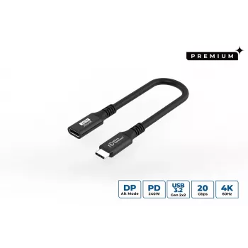 USB-C prailginimo laidas MicroConnect USB3.2CC015EX, USB 3.2 Gen 2x2, 0,15 m, juodas