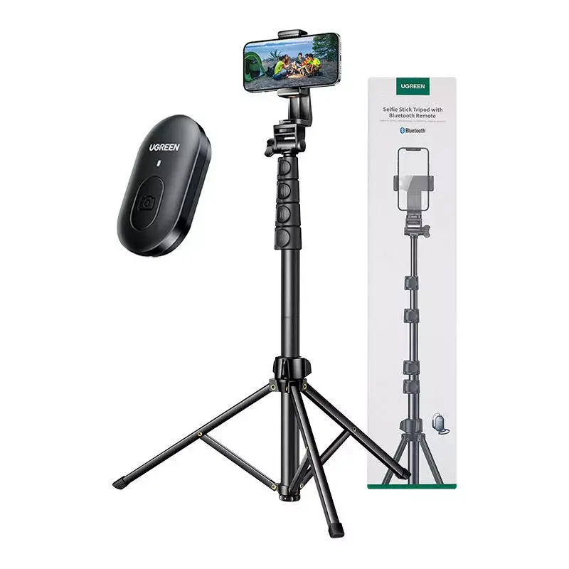 Selfie lazdelė UGREEN LP680 Bluetooth su nuotolinio valdymo pulteliu, ištiesta iki 1,7 m, maksimalus aukštis 180 cm, universali, juoda