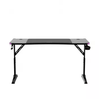 Reguliuojamo aukščio žaidimų stalas huzaro Hero 3.6 RGB Black – 1400×600 mm, aukštis 560–790 mm, RGB apšvietimas, H formos kojos