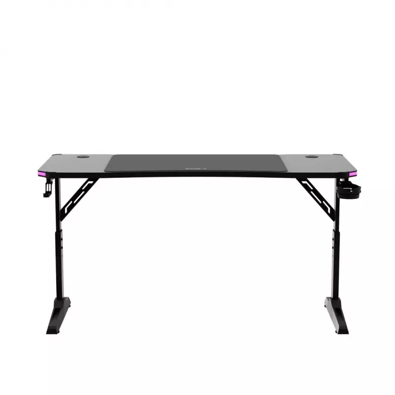 Reguliuojamo aukščio žaidimų stalas huzaro Hero 3.6 RGB Black – 1400×600 mm, aukštis 560–790 mm, RGB apšvietimas, H formos kojos