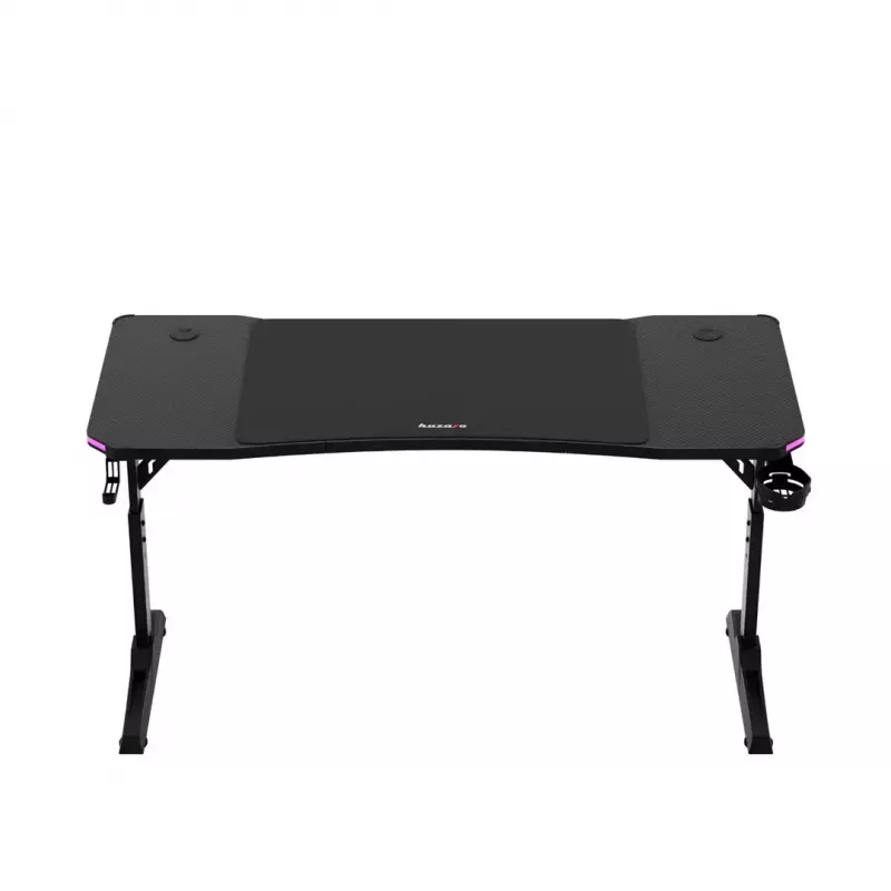 Reguliuojamo aukščio žaidimų stalas huzaro Hero 3.6 RGB Black – 1400×600 mm, aukštis 560–790 mm, RGB apšvietimas, H formos kojos