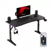 Reguliuojamo aukščio žaidimų stalas huzaro Hero 3.6 RGB Black – 1400×600 mm, aukštis 560–790 mm, RGB apšvietimas, H formos kojos