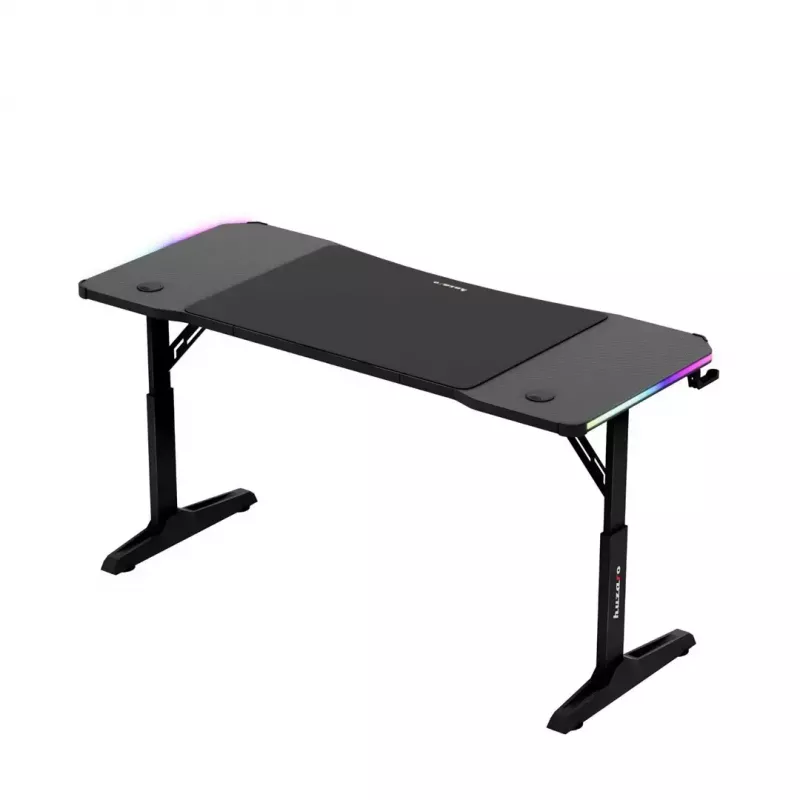 Reguliuojamo aukščio žaidimų stalas huzaro Hero 3.6 RGB Black – 1400×600 mm, aukštis 560–790 mm, RGB apšvietimas, H formos kojos