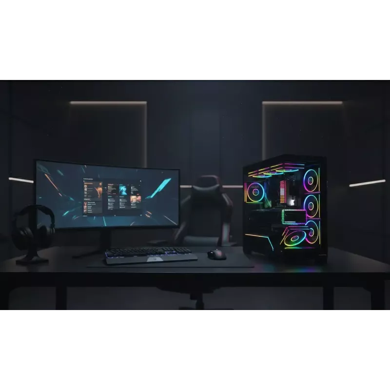 Korpusas MODECOM VOLCANO STELLAR PLUS ARGB MIDI, 5 priekiniai ventiliatoriai, grūdintas stiklas, USB-C