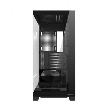 PC korpusas MODECOM VOLCANO STELLAR PLUS MIDI JUODAS — mid-tower ATX, grūdintas stiklas, USB-C, telpa iki 420 mm vaizdo plokštė