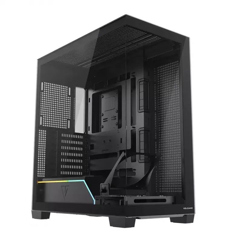 PC korpusas MODECOM VOLCANO STELLAR PLUS MIDI JUODAS — mid-tower ATX, grūdintas stiklas, USB-C, telpa iki 420 mm vaizdo plokštė