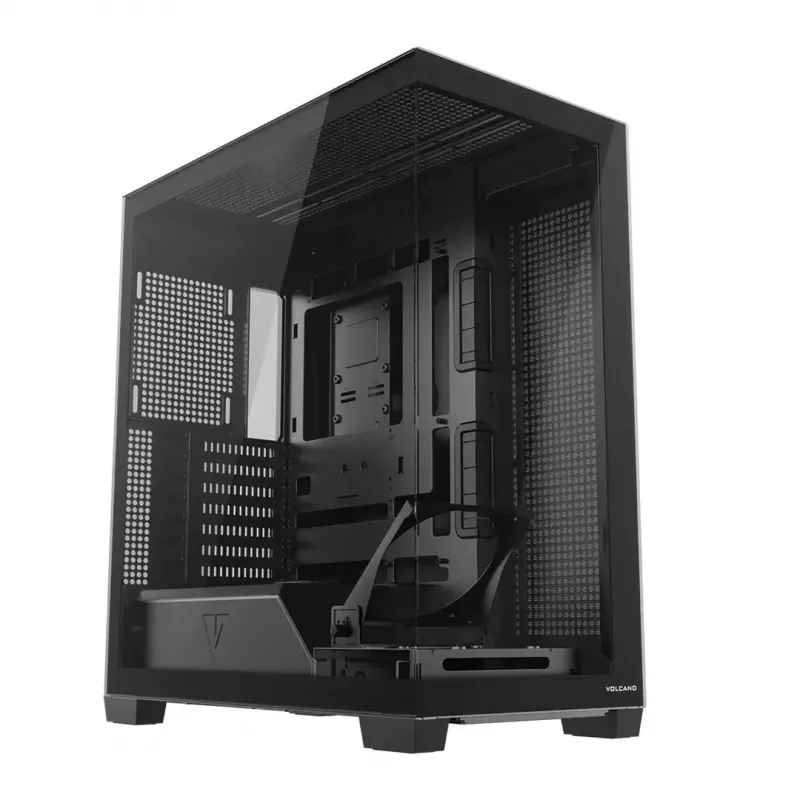 PC korpusas MODECOM VOLCANO STELLAR PLUS MIDI JUODAS — mid-tower ATX, grūdintas stiklas, USB-C, telpa iki 420 mm vaizdo plokštė