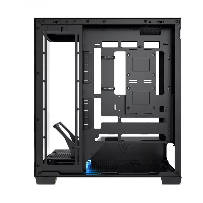 PC korpusas MODECOM VOLCANO STELLAR PLUS MIDI JUODAS — mid-tower ATX, grūdintas stiklas, USB-C, telpa iki 420 mm vaizdo plokštė