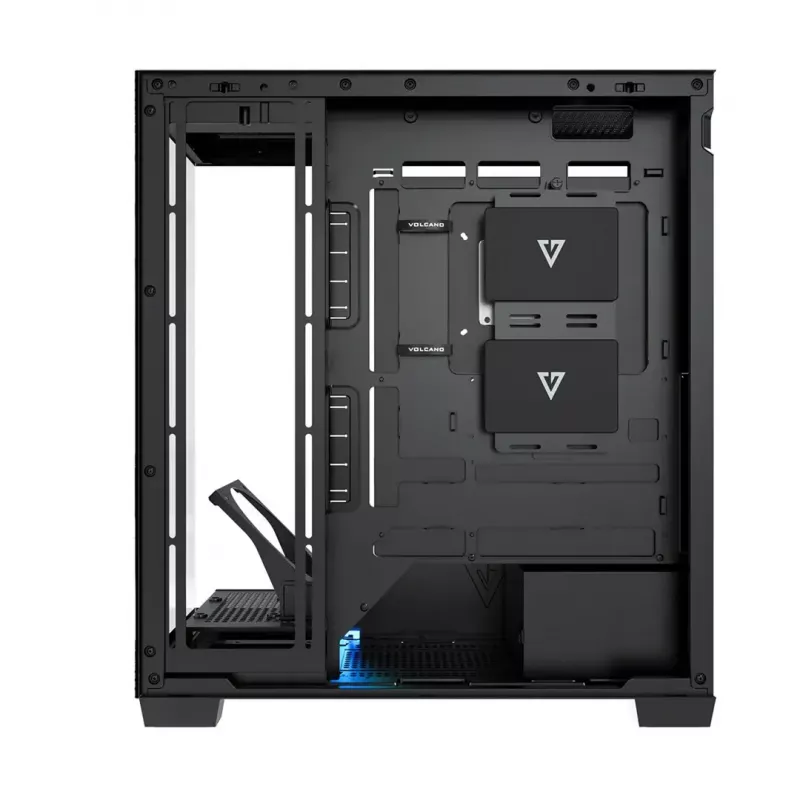PC korpusas MODECOM VOLCANO STELLAR PLUS MIDI JUODAS — mid-tower ATX, grūdintas stiklas, USB-C, telpa iki 420 mm vaizdo plokštė