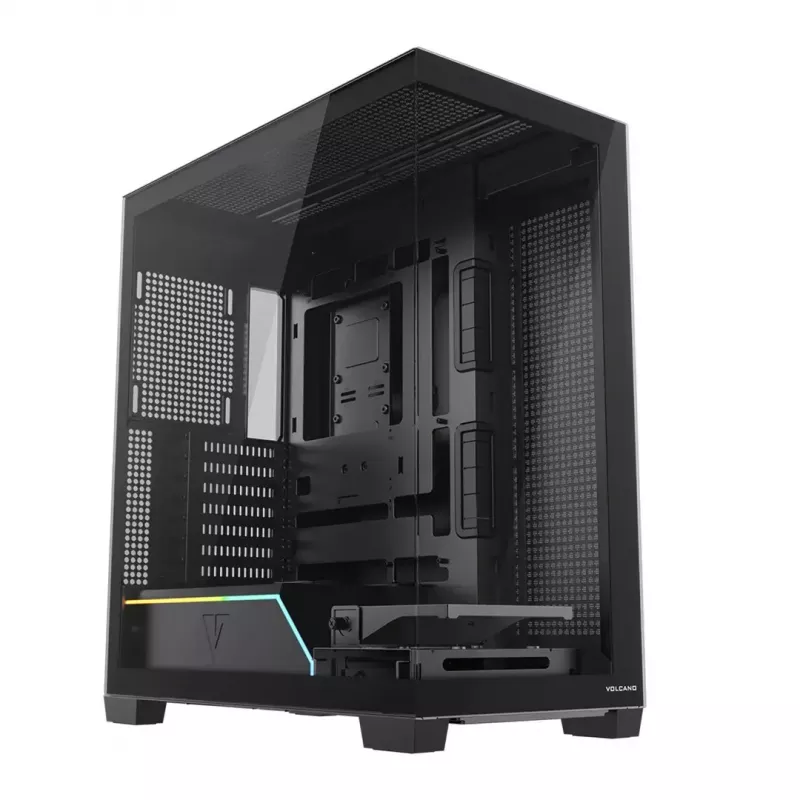 PC korpusas MODECOM VOLCANO STELLAR PLUS MIDI JUODAS — mid-tower ATX, grūdintas stiklas, USB-C, telpa iki 420 mm vaizdo plokštė