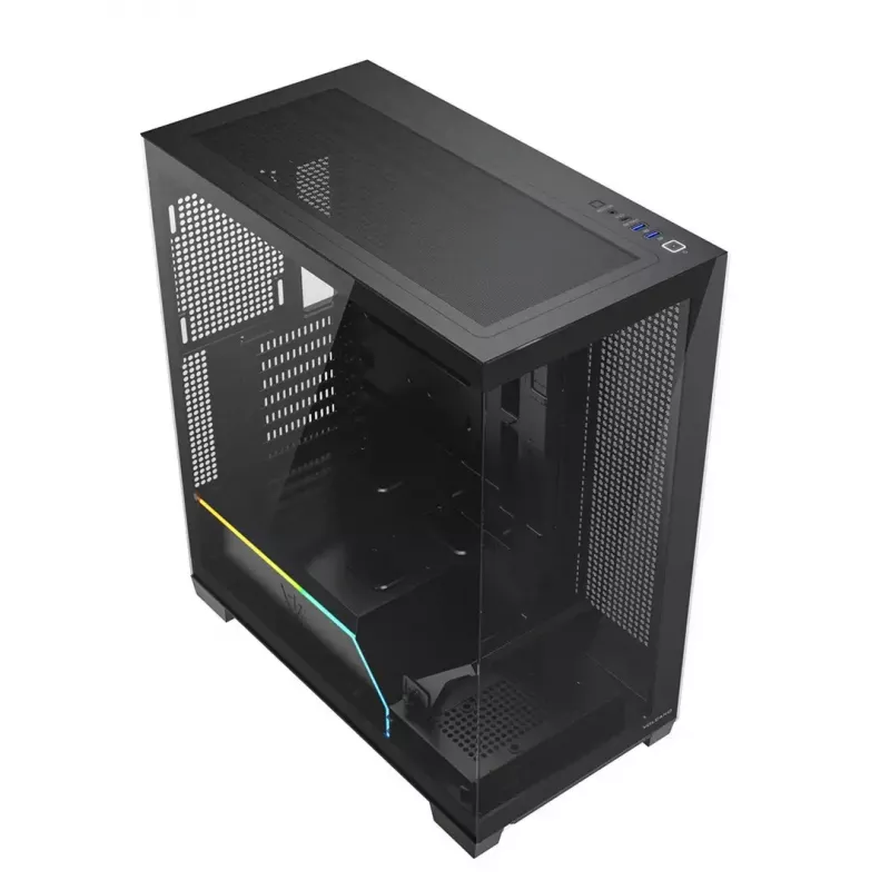 PC korpusas MODECOM VOLCANO STELLAR PLUS MIDI JUODAS — mid-tower ATX, grūdintas stiklas, USB-C, telpa iki 420 mm vaizdo plokštė