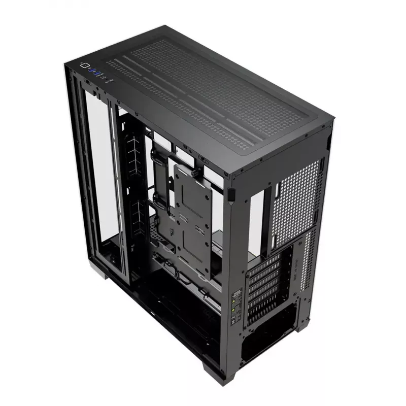 PC korpusas MODECOM VOLCANO STELLAR PLUS MIDI JUODAS — mid-tower ATX, grūdintas stiklas, USB-C, telpa iki 420 mm vaizdo plokštė