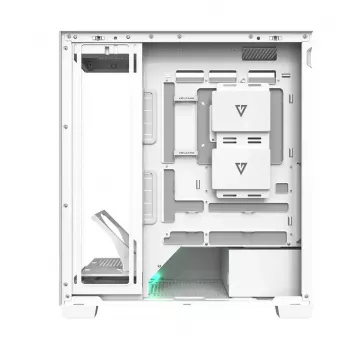 PC korpusas MODECOM VOLCANO STELLAR PLUS MIDI BALTA — Midi Tower, microATX, grūdintas stiklas, USB-C, palaiko GPU 420 mm