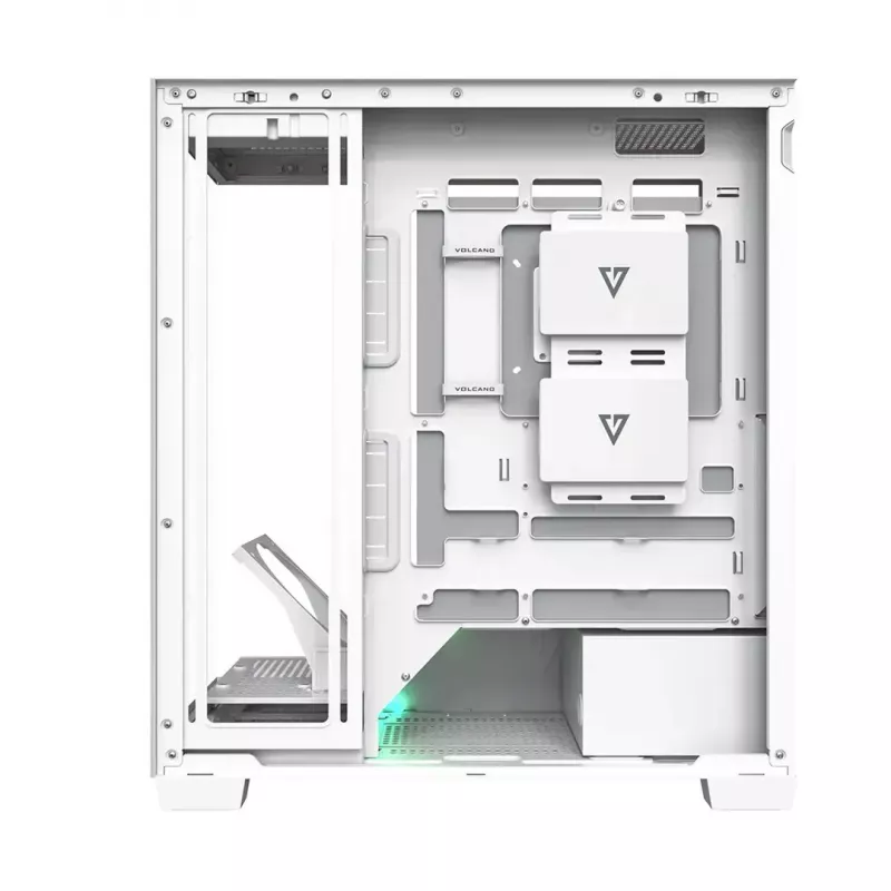 PC korpusas MODECOM VOLCANO STELLAR PLUS MIDI BALTA — Midi Tower, microATX, grūdintas stiklas, USB-C, palaiko GPU 420 mm