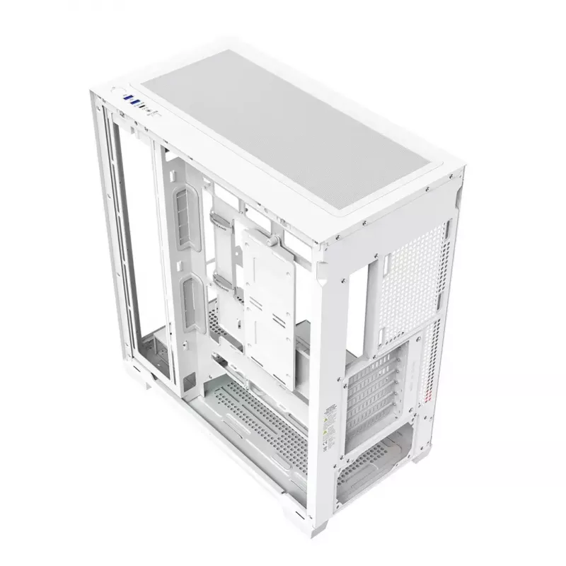 PC korpusas MODECOM VOLCANO STELLAR PLUS MIDI BALTA — Midi Tower, microATX, grūdintas stiklas, USB-C, palaiko GPU 420 mm