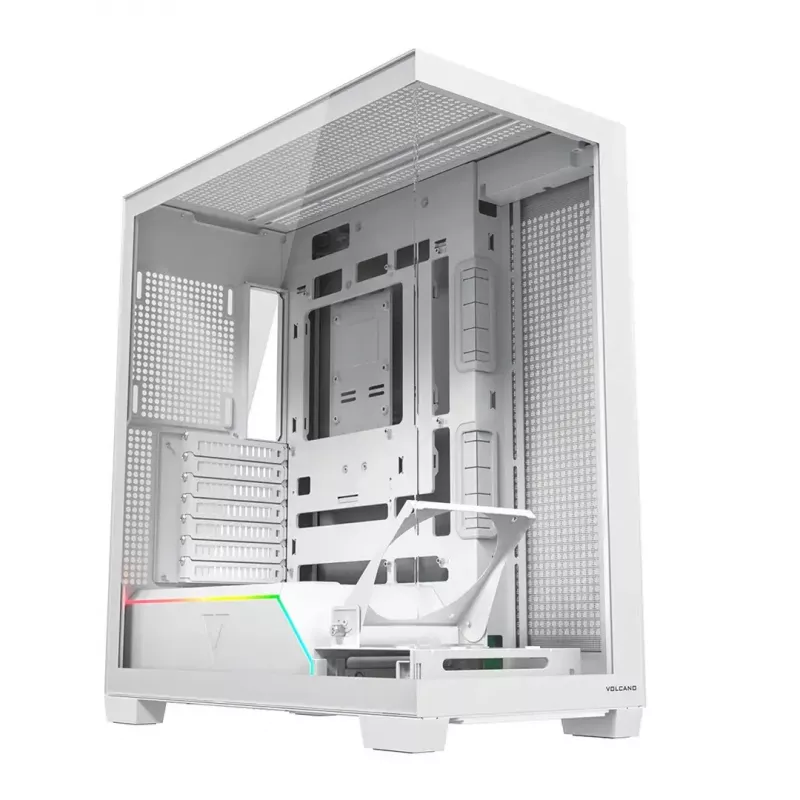 PC korpusas MODECOM VOLCANO STELLAR PLUS MIDI BALTA — Midi Tower, microATX, grūdintas stiklas, USB-C, palaiko GPU 420 mm