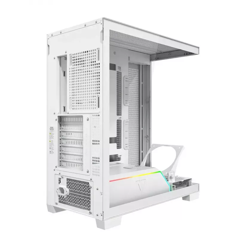 PC korpusas MODECOM VOLCANO STELLAR PLUS MIDI BALTA — Midi Tower, microATX, grūdintas stiklas, USB-C, palaiko GPU 420 mm