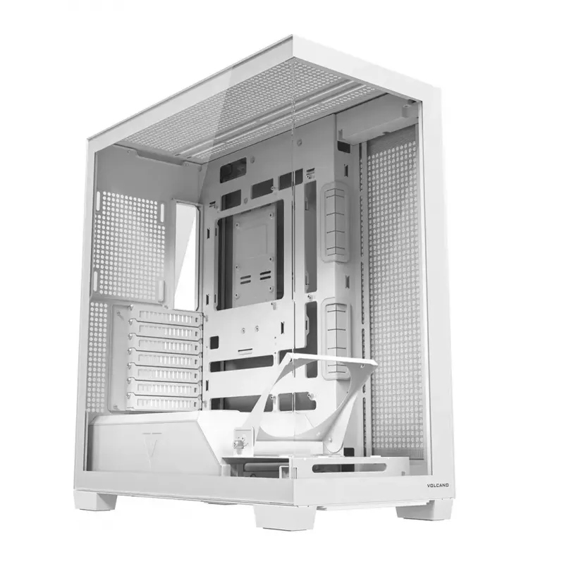 PC korpusas MODECOM VOLCANO STELLAR PLUS MIDI BALTA — Midi Tower, microATX, grūdintas stiklas, USB-C, palaiko GPU 420 mm