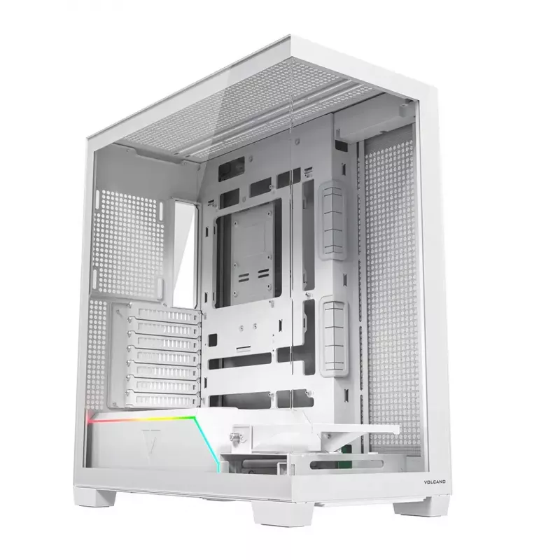 PC korpusas MODECOM VOLCANO STELLAR PLUS MIDI BALTA — Midi Tower, microATX, grūdintas stiklas, USB-C, palaiko GPU 420 mm