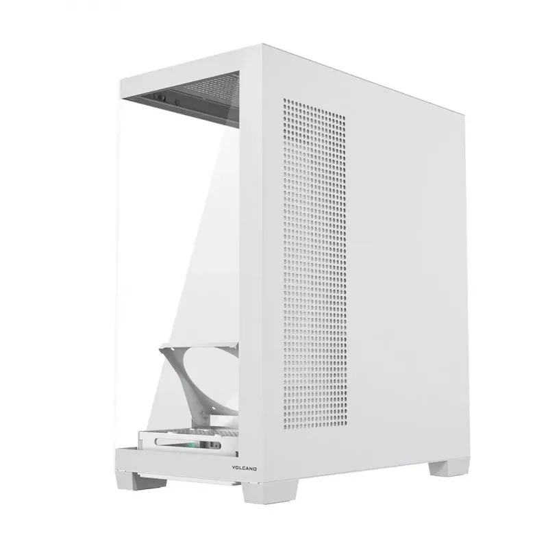 PC korpusas MODECOM VOLCANO STELLAR PLUS MIDI BALTA — Midi Tower, microATX, grūdintas stiklas, USB-C, palaiko GPU 420 mm