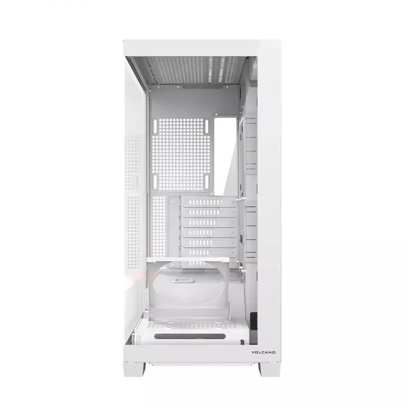PC korpusas MODECOM VOLCANO STELLAR PLUS MIDI BALTA — Midi Tower, microATX, grūdintas stiklas, USB-C, palaiko GPU 420 mm