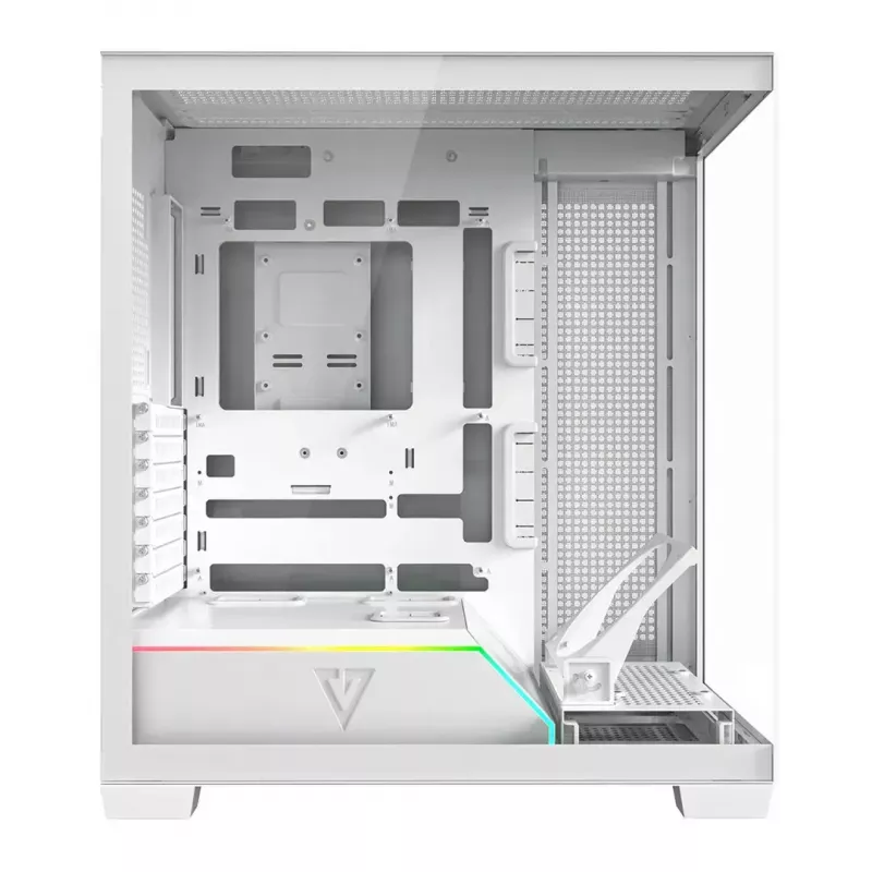 PC korpusas MODECOM VOLCANO STELLAR PLUS MIDI BALTA — Midi Tower, microATX, grūdintas stiklas, USB-C, palaiko GPU 420 mm