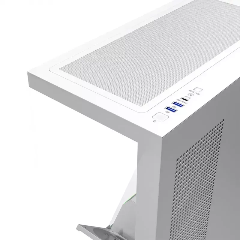 PC korpusas MODECOM VOLCANO STELLAR PLUS MIDI BALTA — Midi Tower, microATX, grūdintas stiklas, USB-C, palaiko GPU 420 mm