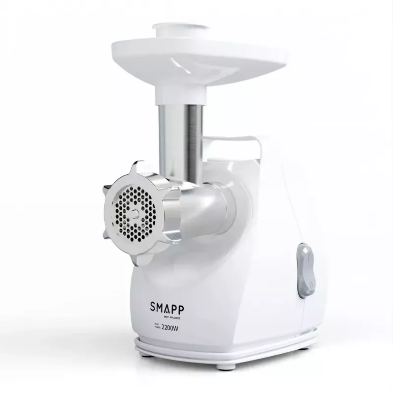 Mėsmalė SMAPP model 490.81 BALTA - 2200 W, 1 greitis, 2,7 kg/min, 3 sieteliai, balta, smulkinimo priedas