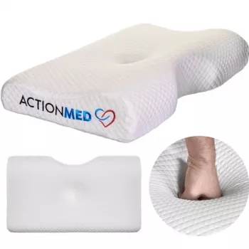 Ortopedinė pagalvė ActionMed PO200AM – anatominė porolono pagalvė galvai ir kaklui, 590×350 mm, max aukštis 11 cm, nuimamas užvalkalas