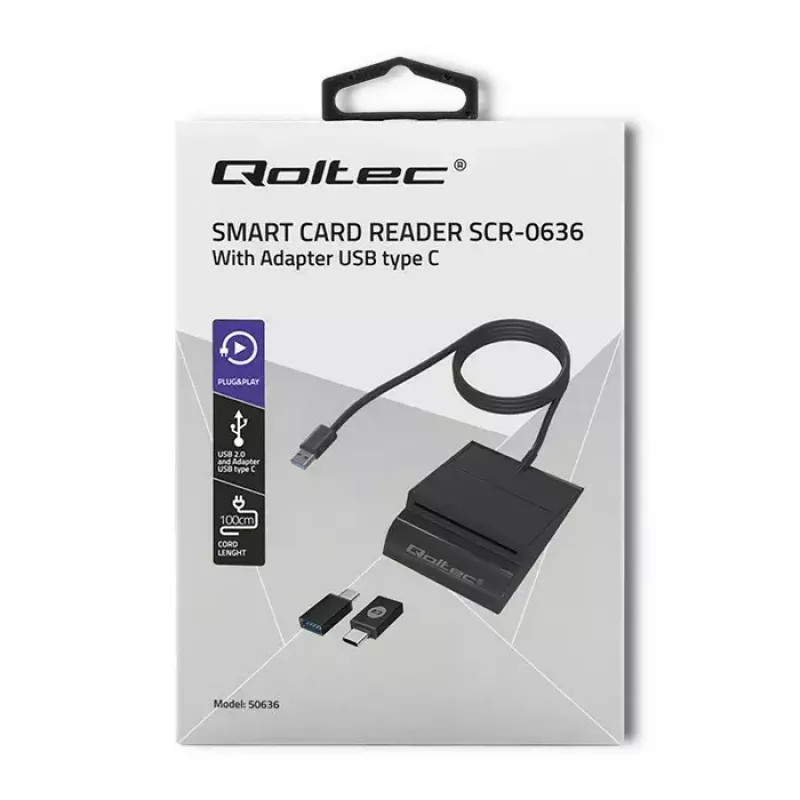 Kortelių skaitytuvas QOLTEC Smart ID Card Reader Intelligent Model 50636 USB Type C