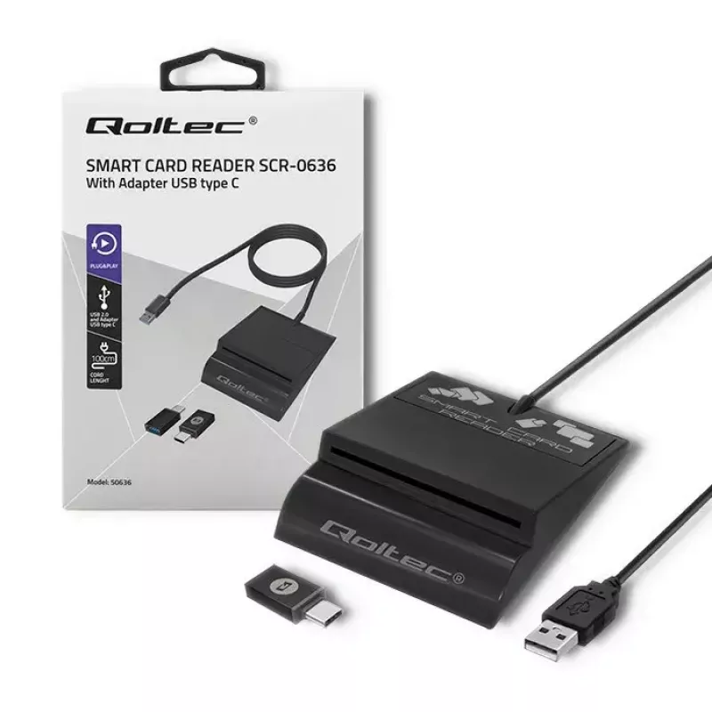 Kortelių skaitytuvas QOLTEC Smart ID Card Reader Intelligent Model 50636 USB Type C