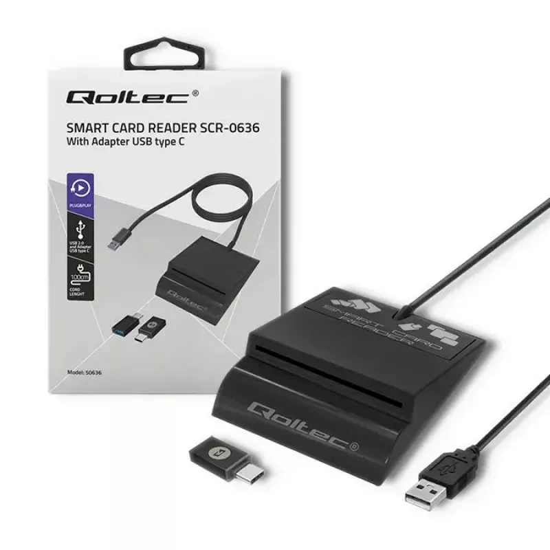 Kortelių skaitytuvas QOLTEC Smart ID Card Reader Intelligent Model 50636 USB Type C