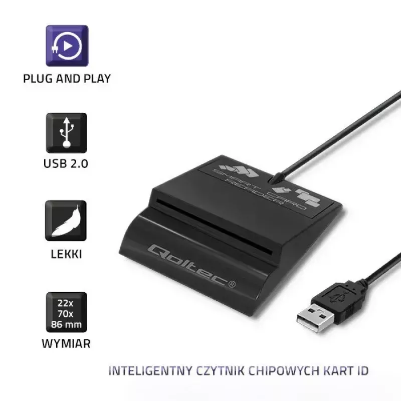 Kortelių skaitytuvas QOLTEC Smart ID Card Reader Intelligent Model 50636 USB Type C