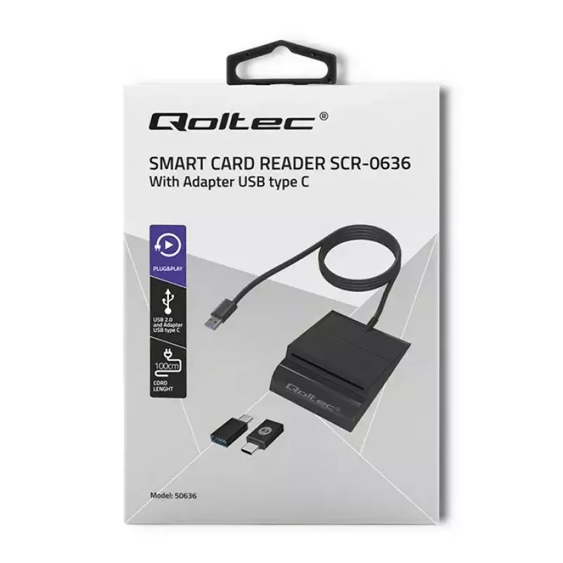 Kortelių skaitytuvas QOLTEC Smart ID Card Reader Intelligent Model 50636 USB Type C