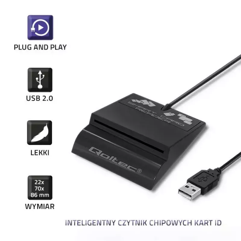 Kortelių skaitytuvas QOLTEC Smart ID Card Reader Intelligent Model 50636 USB Type C