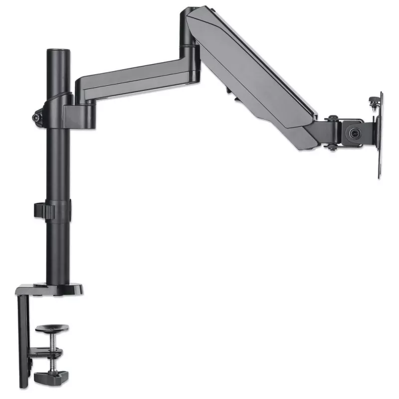 Manhattan stalinis laikiklis televizoriui ir monitoriui (dujinis spyruoklinis), ekranams nuo 13 iki 27 colių, spaustuvinis arba per angą montavimas, VESA 75x75 ir 100x100 mm, max 8 kg, pilnas judesys