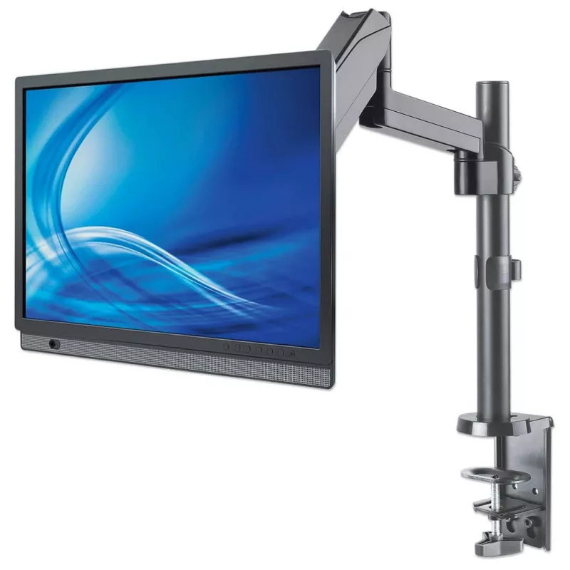 Manhattan stalinis laikiklis televizoriui ir monitoriui (dujinis spyruoklinis), ekranams nuo 13 iki 27 colių, spaustuvinis arba per angą montavimas, VESA 75x75 ir 100x100 mm, max 8 kg, pilnas judesys