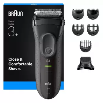 Braun 3000BT barzdaskutė akumuliatorinė 5-7 mm šlapiam ir sausam skutimuisi juoda pilka