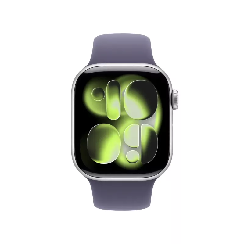 Išmanusis laikrodis Apple Watch Series 11 GPS + Cellular 42mm sidabrinis aliuminis korpusas su purpuriniu rūko sportiniu dirželiu M/L