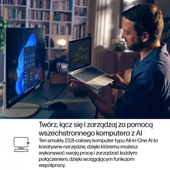 Viename kompiuteryje HP EliteStudio 8 AiO G1i Ultra 5 23,8 col. FHD lietimui IPS 16 GB DDR5 512 GB SSD Win11 Pro