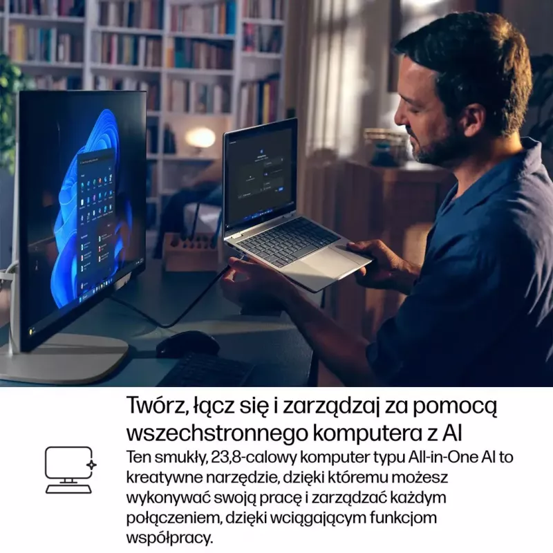 Viename kompiuteryje HP EliteStudio 8 AiO G1i Ultra 5 23,8 col. FHD lietimui IPS 16 GB DDR5 512 GB SSD Win11 Pro