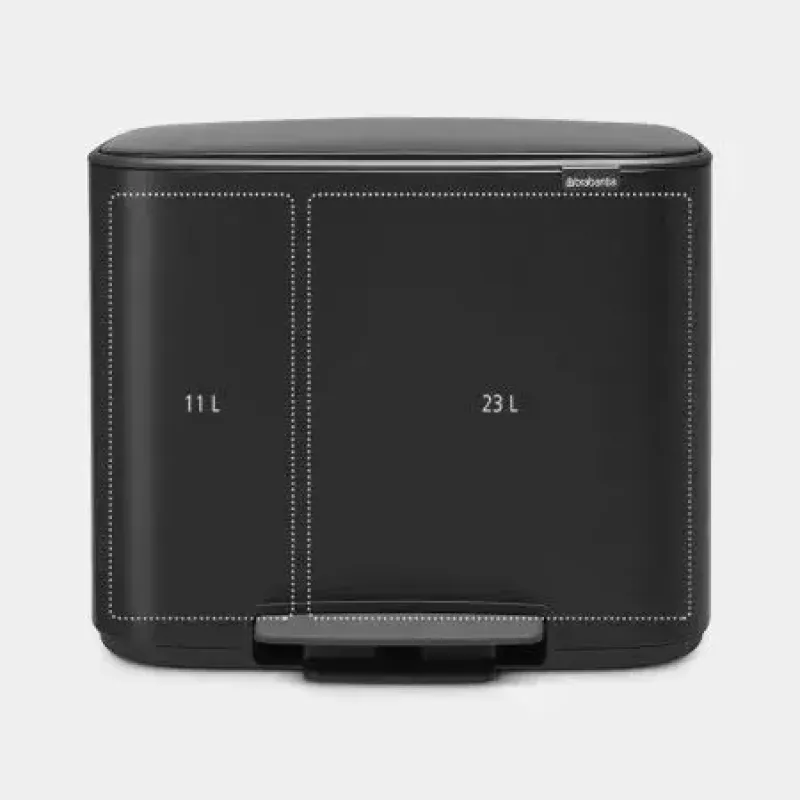 Brabantia 121227 stačiakampis šiukšlių konteineris su pedalais, 23+11 l, juodas