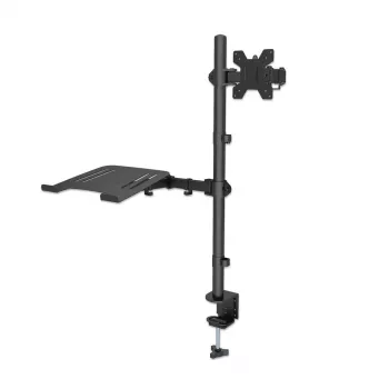 Manhattan monitorių ir nešiojamojo kompiuterio stovas (Full Motion), 10-27 inch ekranams, iki 17 inch nešiojamam, VESA 75x75 ir 100x100 mm, spaustuvinis tvirtinimas, max 8 kg