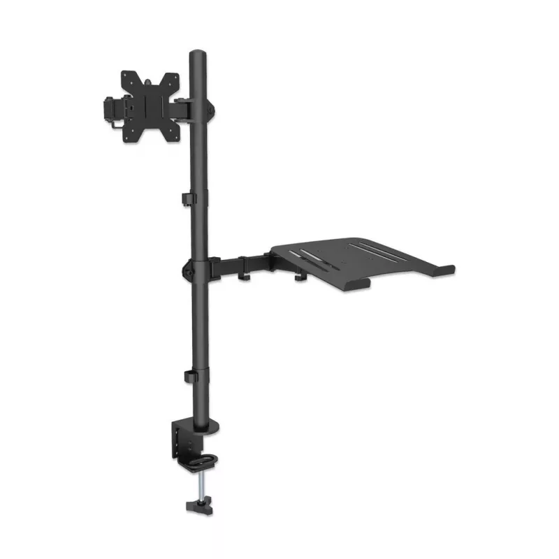Manhattan monitorių ir nešiojamojo kompiuterio stovas (Full Motion), 10-27 inch ekranams, iki 17 inch nešiojamam, VESA 75x75 ir 100x100 mm, spaustuvinis tvirtinimas, max 8 kg