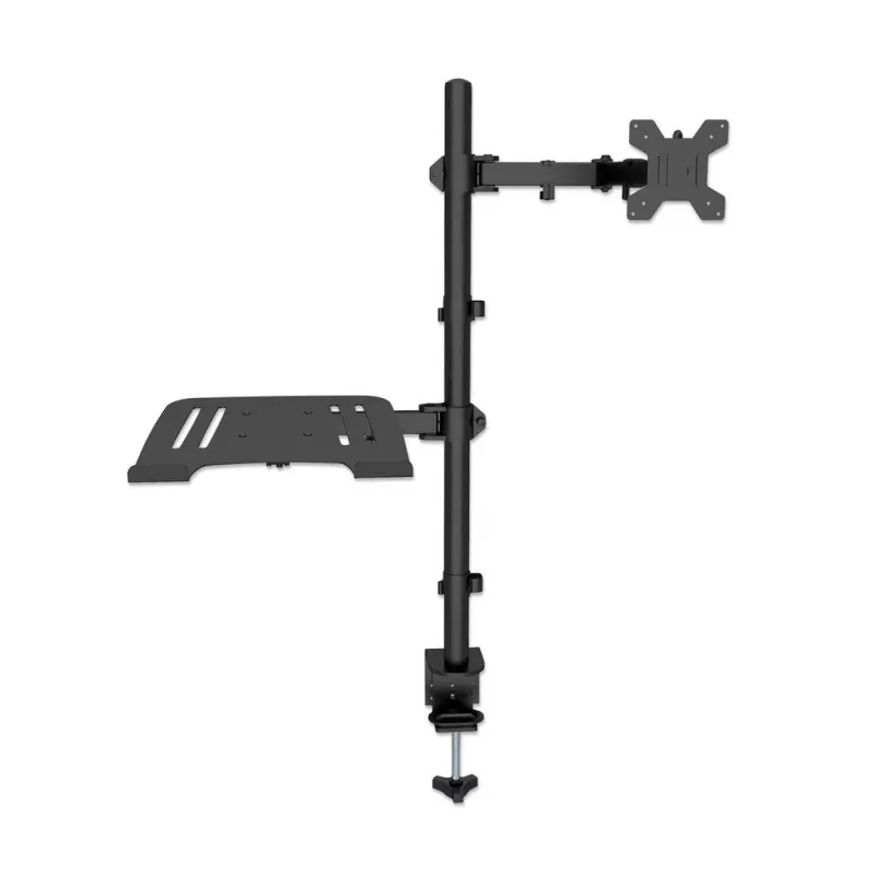Manhattan monitorių ir nešiojamojo kompiuterio stovas (Full Motion), 10-27 inch ekranams, iki 17 inch nešiojamam, VESA 75x75 ir 100x100 mm, spaustuvinis tvirtinimas, max 8 kg