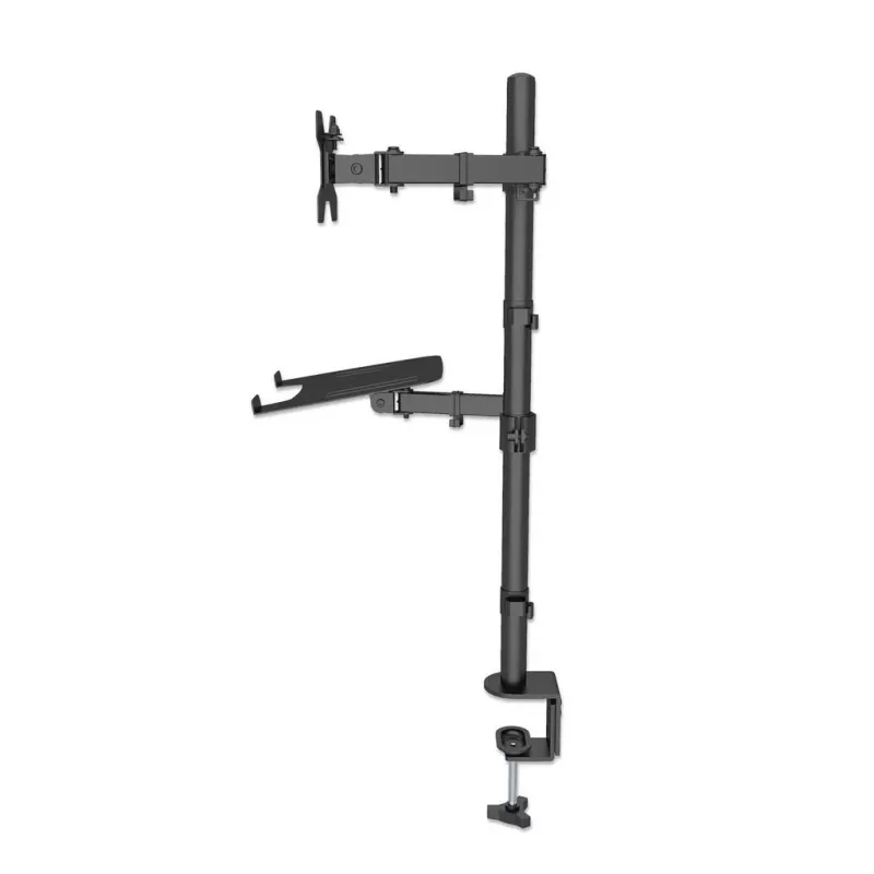 Manhattan monitorių ir nešiojamojo kompiuterio stovas (Full Motion), 10-27 inch ekranams, iki 17 inch nešiojamam, VESA 75x75 ir 100x100 mm, spaustuvinis tvirtinimas, max 8 kg