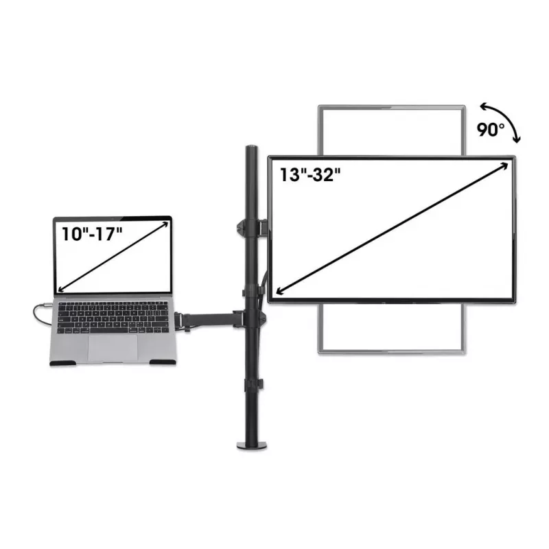 Manhattan monitorių ir nešiojamojo kompiuterio stovas (Full Motion), 10-27 inch ekranams, iki 17 inch nešiojamam, VESA 75x75 ir 100x100 mm, spaustuvinis tvirtinimas, max 8 kg