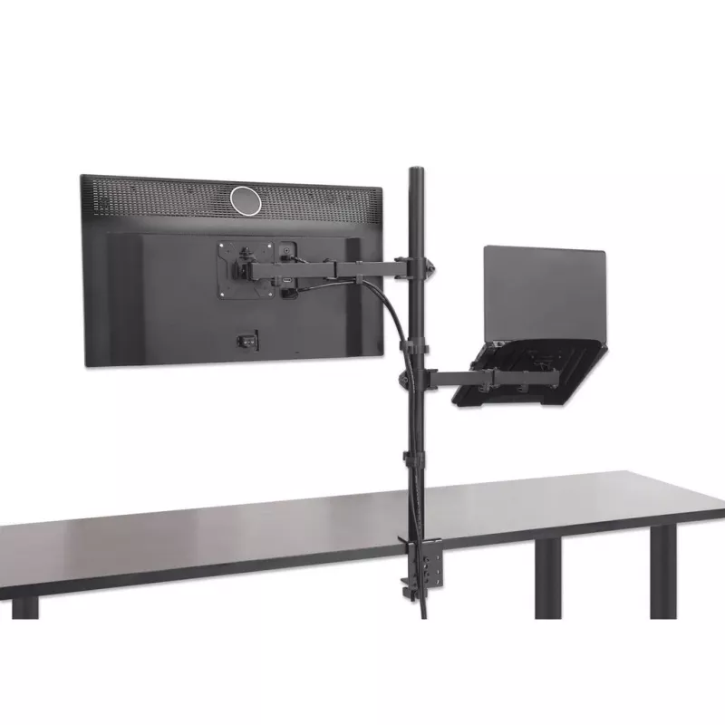 Manhattan monitorių ir nešiojamojo kompiuterio stovas (Full Motion), 10-27 inch ekranams, iki 17 inch nešiojamam, VESA 75x75 ir 100x100 mm, spaustuvinis tvirtinimas, max 8 kg